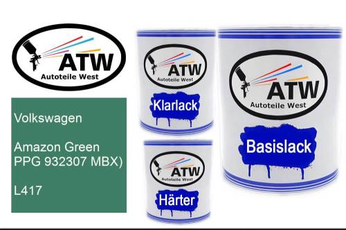 Volkswagen, Amazon Green PPG 932307 MBX), L417: 1L Lackdose + 1L Klarlack + 500ml Härter - Set, von ATW Autoteile West.